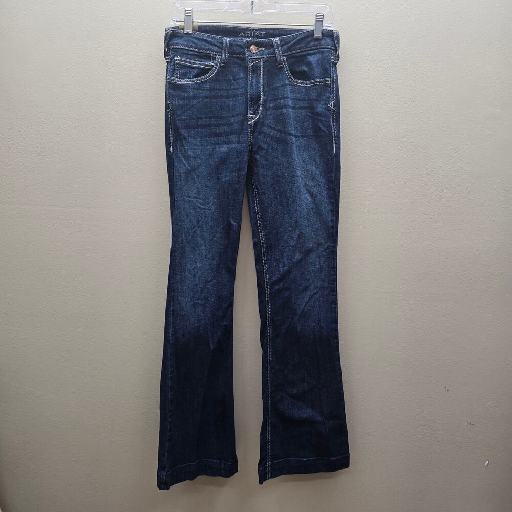Ariat Jeans Slim Trouser Bootcut High Rise Denim Women Size 29R Dark Wash Blue